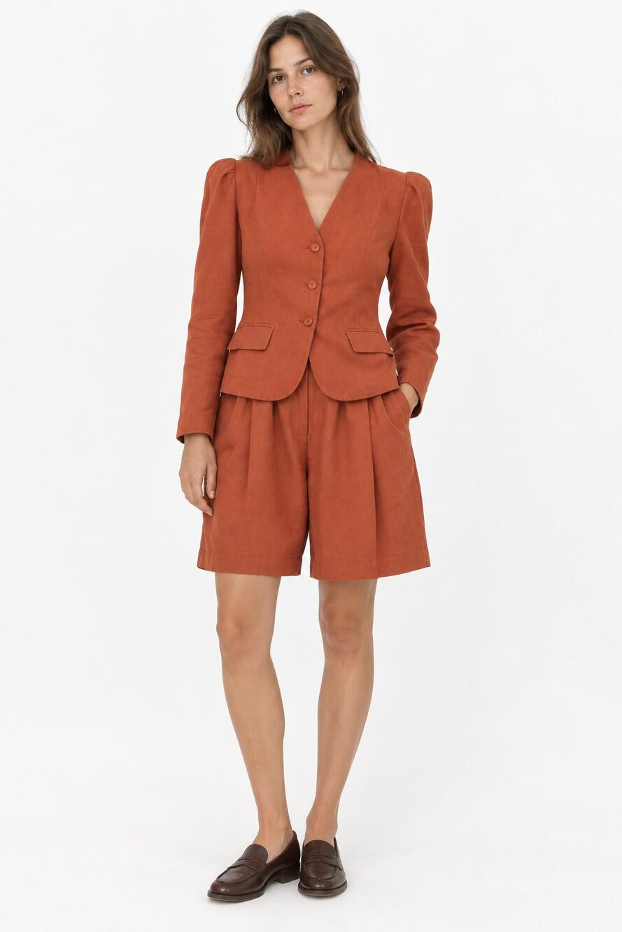 Deadstock 1970s White Stag Rust Blazer Pleated Shorts Set Vintage 2 Piece